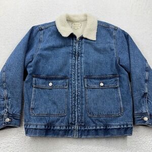 Madewell Oversized Trucker Denim Jacket Medium Wash Sherpa Lined Blue Womens M